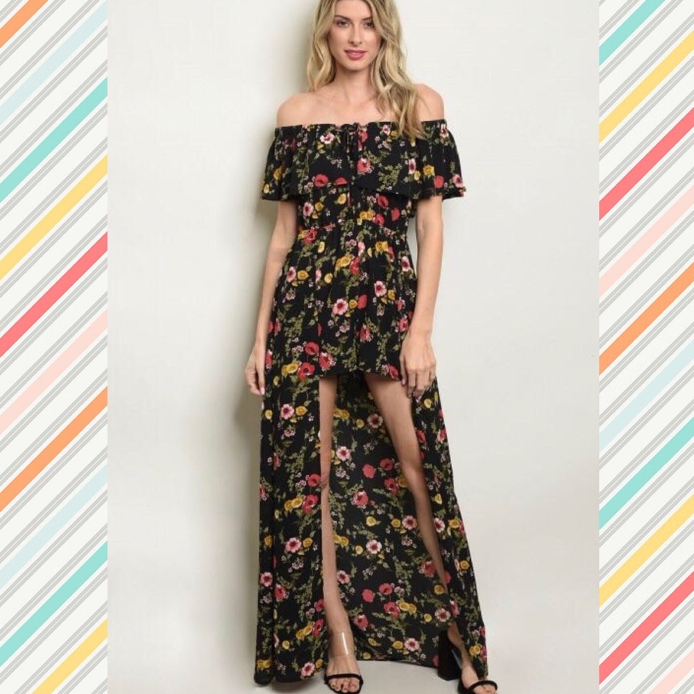 Black Floral Romper Maxi